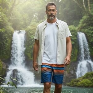 Lost Enterprises Mens Board Shorts Size 30 Blue Orange Striped Surf Swim Trunks